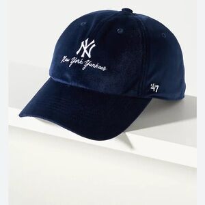 Anthropologie Navy Blue Velvet Baseball Cap